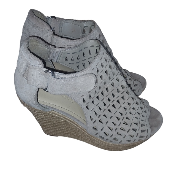 Marc Fisher Leather Suede Laser Cut Espadrille Wedge Open Toe Sandals si… - Picture 5 of 10